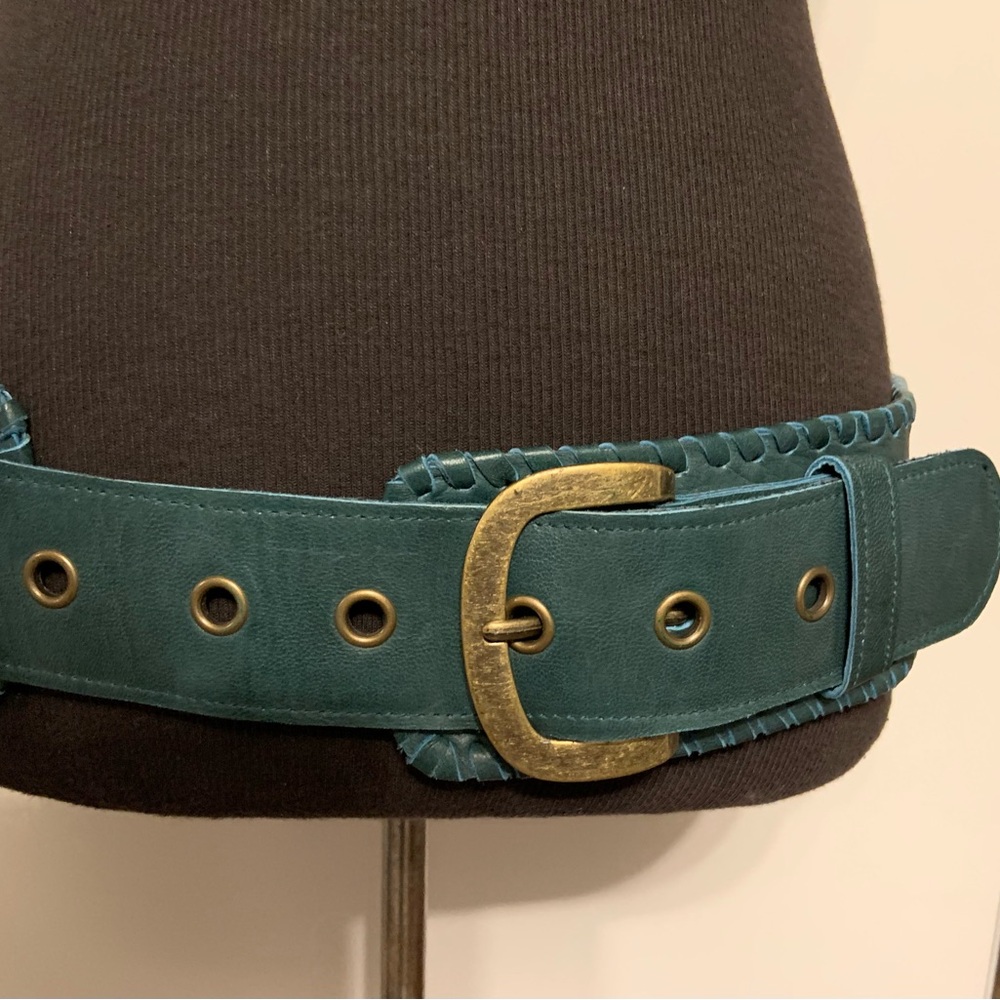 Chic Teal Belt with Brass Buckle